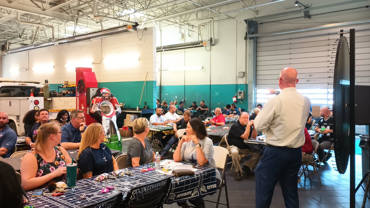 CFBISD's tweet photo. 📢 Creekview HS cheerleaders, drumline and Chevals drill team performed for more than 200 employees at Sam Pack's Five Star Ford dealership pep rally. To read more about this event, please visit https://t.co/H5JgMGWrFe https://t.co/CmHNjRaASX