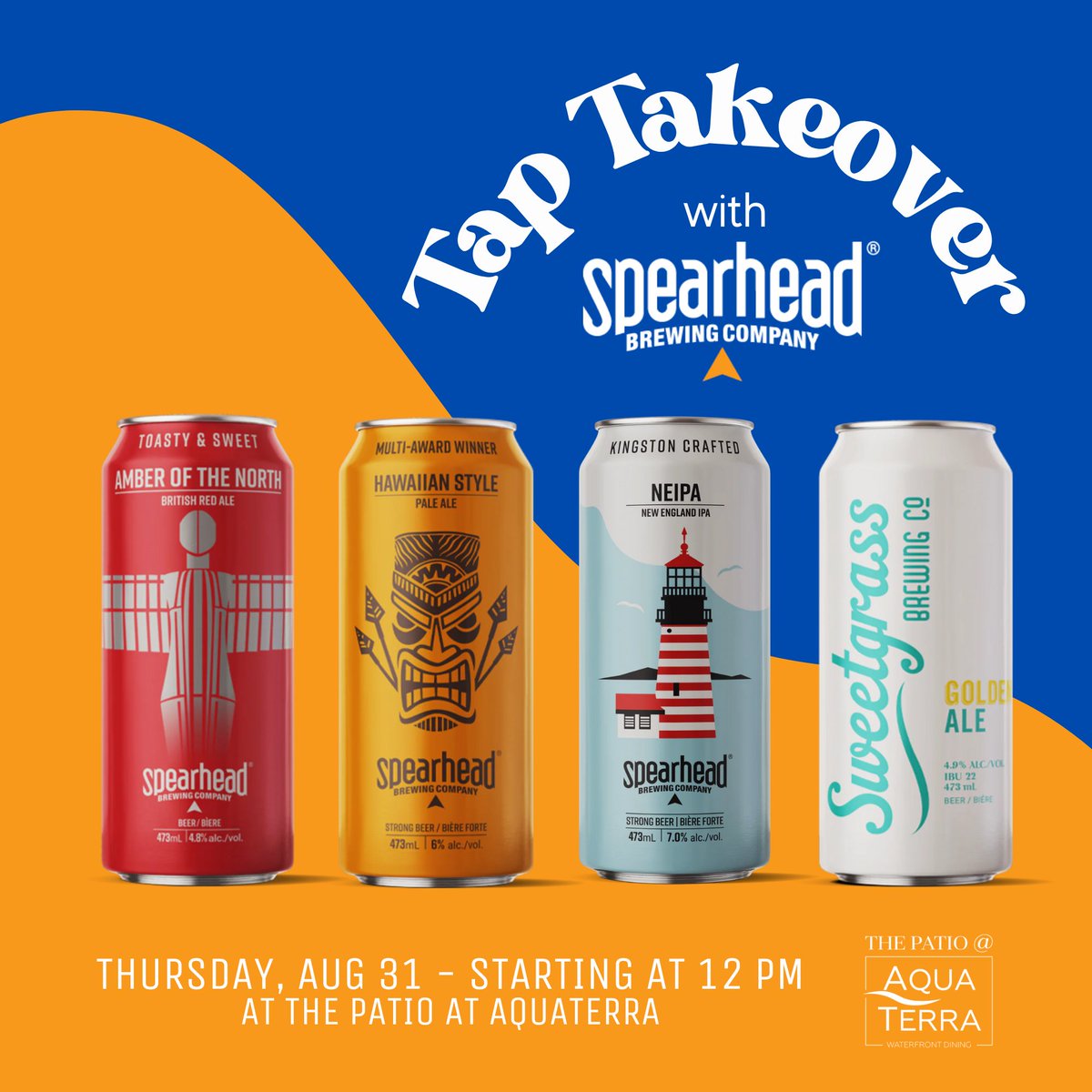 TAP TAKEOVER 🍺 with <a href="/SpearheadBeer/">Spearhead Brewing Company</a> this Thursday, Aug 31 at The Patio

Enjoy flights and pours all day long starting at 12pm.

Make a reservation at: aquaterrakingston.com/the-patio-rese…