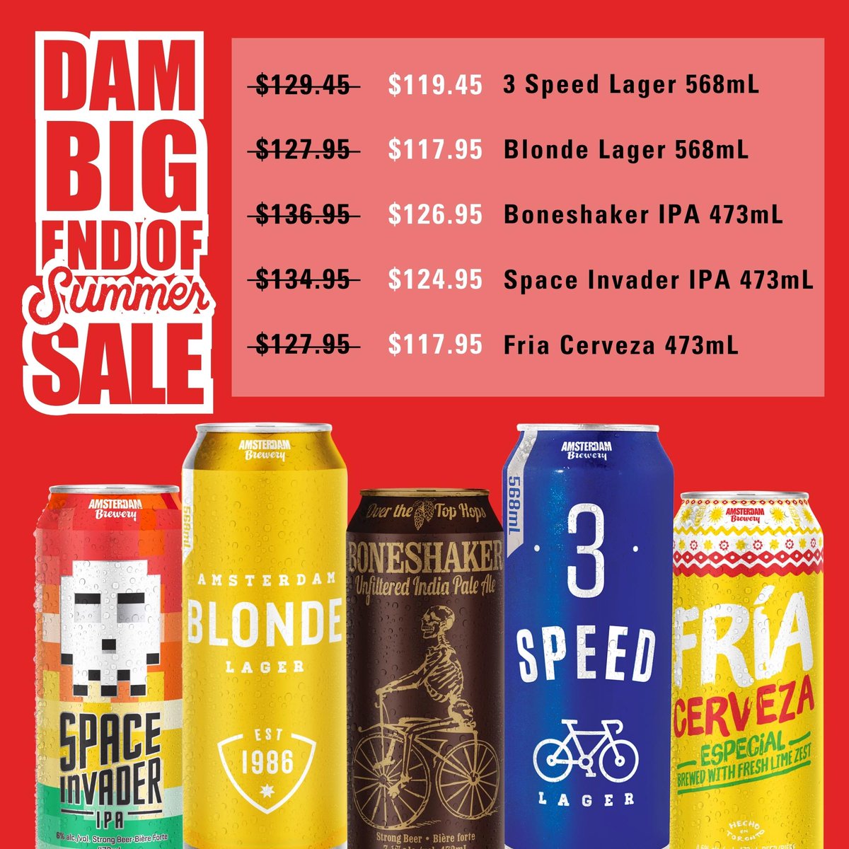 ⚠️Dam Good Beer Sale Alert⚠️
Get $10 off Blonde, 3Speed, Boneshaker, Space Invader, and Fria 50 packs for a limited time only. Get Set and Save Big for the Labour Day long weekend &amp; stock your fridge. You can order through our website, app, or visit one of our retail stores!