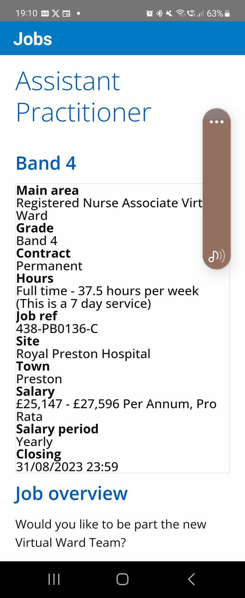 SharonEB1105's tweet photo. Opportunity for an Assistant Practitioner or Nurse Associate to join the developing Virtual Ward Team. Closing day is Thursday
@virtualward_hub 
#virtualward 
#NAP
#AP https://t.co/JB8xNl7ksn
