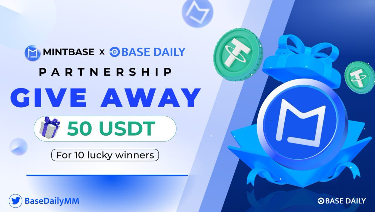 JuliaFurquim's tweet photo. 📢 PARTNERSHIP GIVEAWAY

Base Daily 🤝 mintBase

🎁 50 USDT for 10 lucky winners
⏰ Duration: 72 hours

1️⃣ Follow @BaseDailyMM + @mintOnBase 
2️⃣ Like, Retweet and Tag 3+ friends this post
3️⃣ Join: https://t.co/VoIgFvvBjE
4️⃣ Comment your wallet 👇

Don't miss out! 🚀

#Giveaway https://t.co/0uN0Pn9pgt