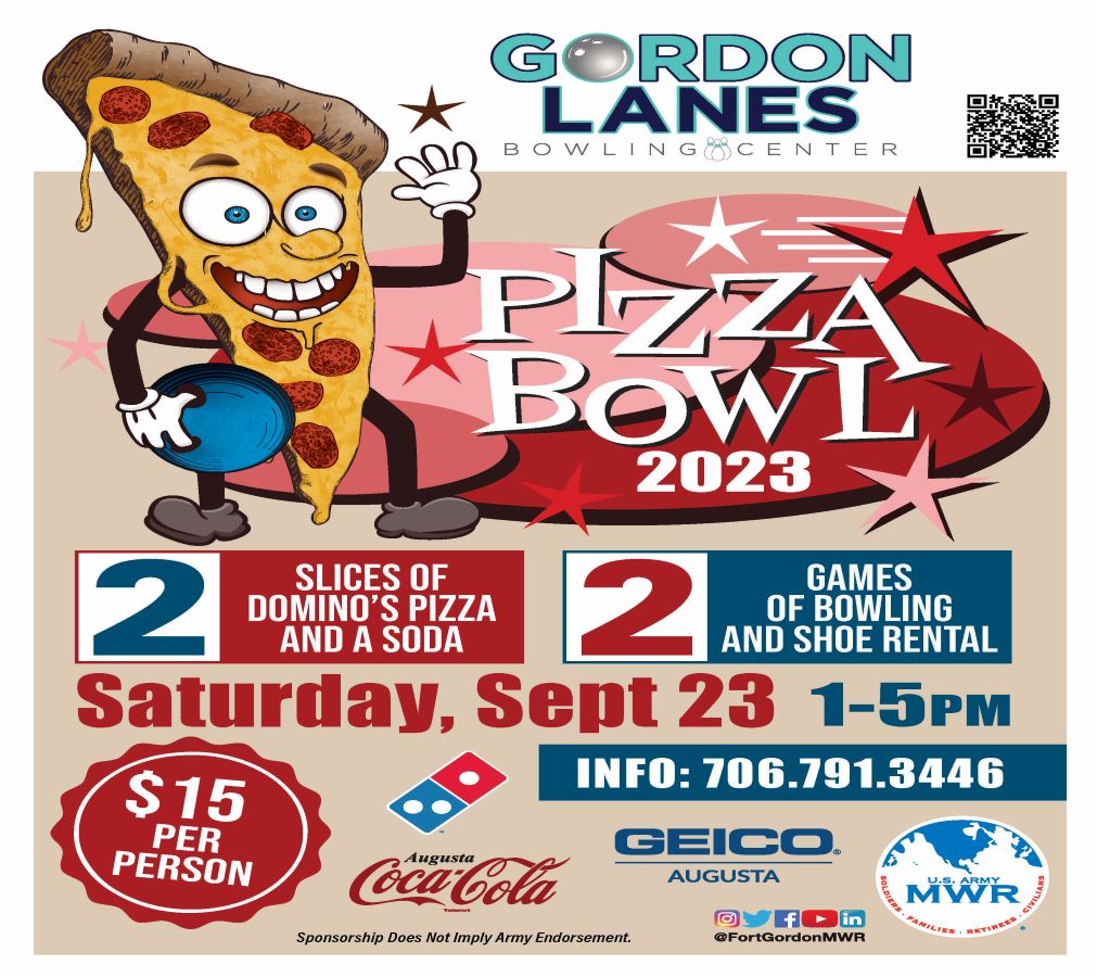 FtGordonMWR's tweet image. 🍕🎳 Pizza &amp;amp; Bowling - the perfect combo!

Pizza Bowl is back at Gordon Lanes on the 23rd! Any questions, call 706-791-3446!

#GordonMWR #GordonLanes #PizzaBowl