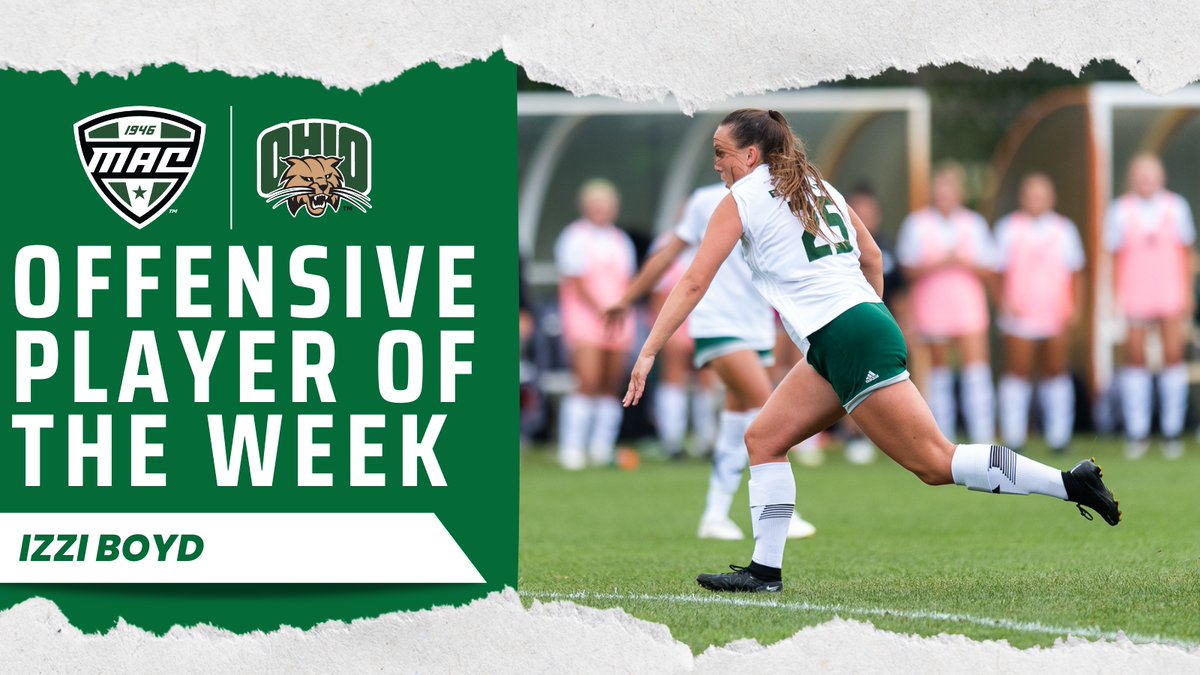 MACSports's tweet photo. ⚽ Offensive Player of the Week ⚽️

@izzi_boyd scored the game-winning goal in Ohio's 1-0 victory against Cleveland State and dished out her first assist of the season in a draw at Navy to lead the Bobcats this past week. 

@OhioWSoccer | #MACtion https://t.co/OfBSrM8LLF