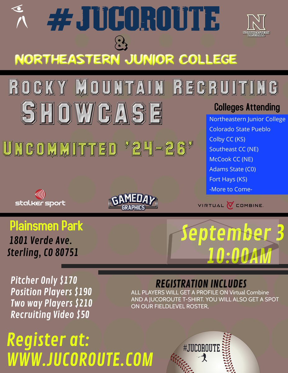 jucoroute's tweet image. ROCKY MOUNTAIN SHOWCASE 

⚾️UNCOMMITTED 24-26’s⚾️

🏟️Sterling, CO (@BsbNortheastern)
📆September 3

Sample Recruiting Videos rb.gy/89fi4

Register 🎟️ 👉 JucoRoute.com

Don’t miss your opportunity

@GamedayLLC
@CoachKachel18
