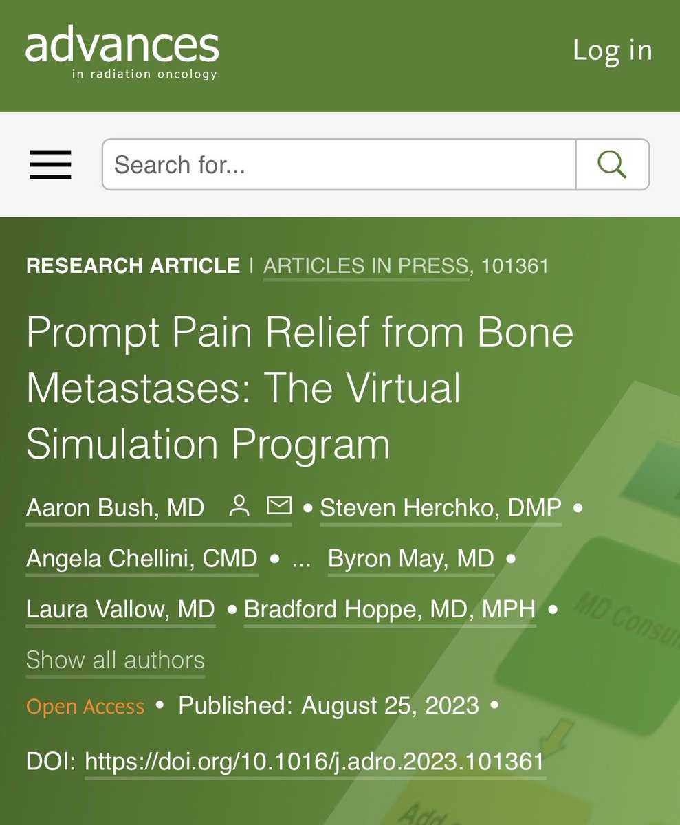 (1/2) Excited to share our virtual simulation experience @MayoFL_RORes for palliative radiation of bone metastases! 1️⃣ Decreased time from consult to treatment by > 50% 2️⃣Most time benefit for pts traveling > 50 miles 3️⃣Especially consider for pts with limited transport