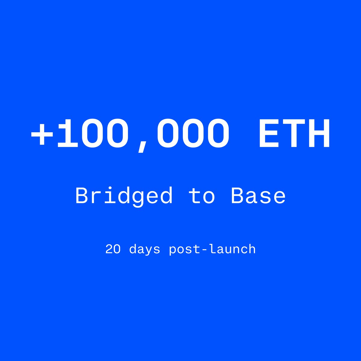Milestone: 100,000 ETH bridged to <a href="/BuildOnBase/">Base Build</a> 🔵