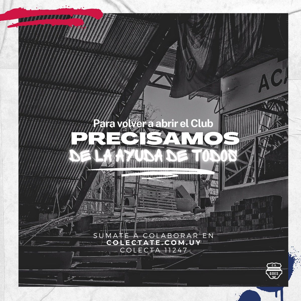 El Club precisa de la ayuda de todas y todos 🫂 Acercate a colaborar en Colectate.com.uy • Colecta 11247 por diferentes medios de pago 📋

colectate.com.uy/goes

Cada apoyo cuenta para poder volver a abrir el Club ♥️