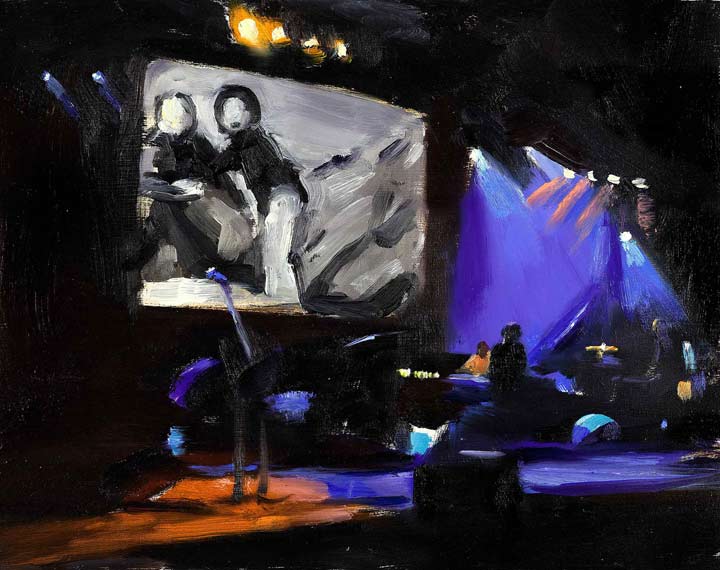 liamspencerart's tweet photo. Had a great time @Krankenhausfest courtesy of @SeaPowerBand Enjoyed chatting to @joncbirder about birds and rock and roll! Here's a painting of Sea Power playing a live score to 'Man of Aran' at Big Chill in 2009. https://t.co/D6rWQ73GzT