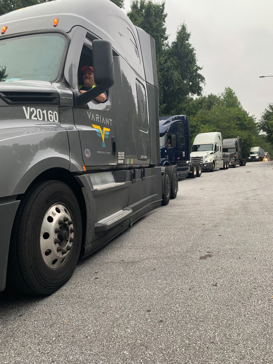 femaregion4's tweet photo. Trucks line up at our Atlanta Distribution Center as we pre-position water, ready to eat meals, tarps, cots and blankets in preparation for #Idalia. https://t.co/KAxCEg2DSe