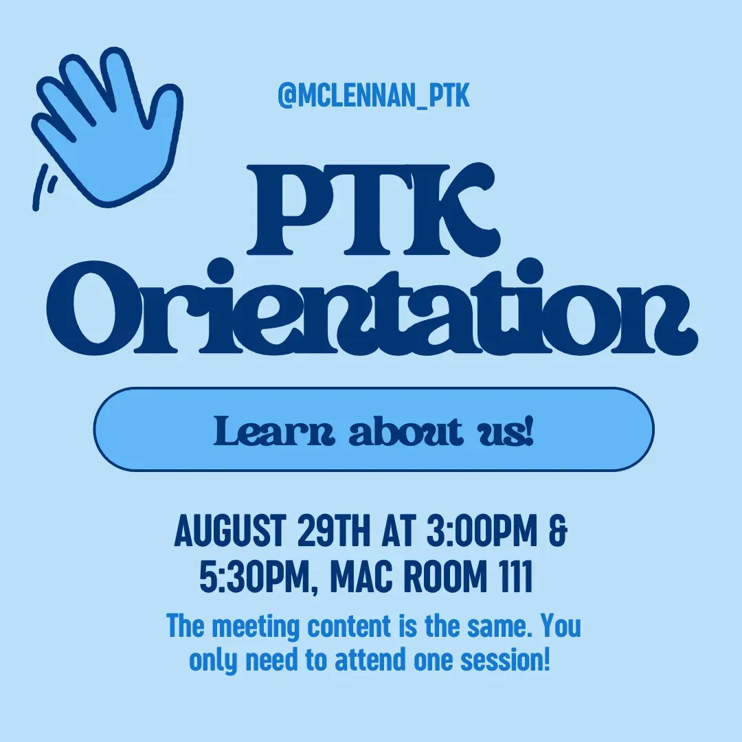 See you at the MAC in room 111 for orientation!

#ptk #phithetakappa #mclennan #students #college #mclennancommunitycollege #mcc #highlander #goodgrades #honorsociety #scholarship #grant #iamptk