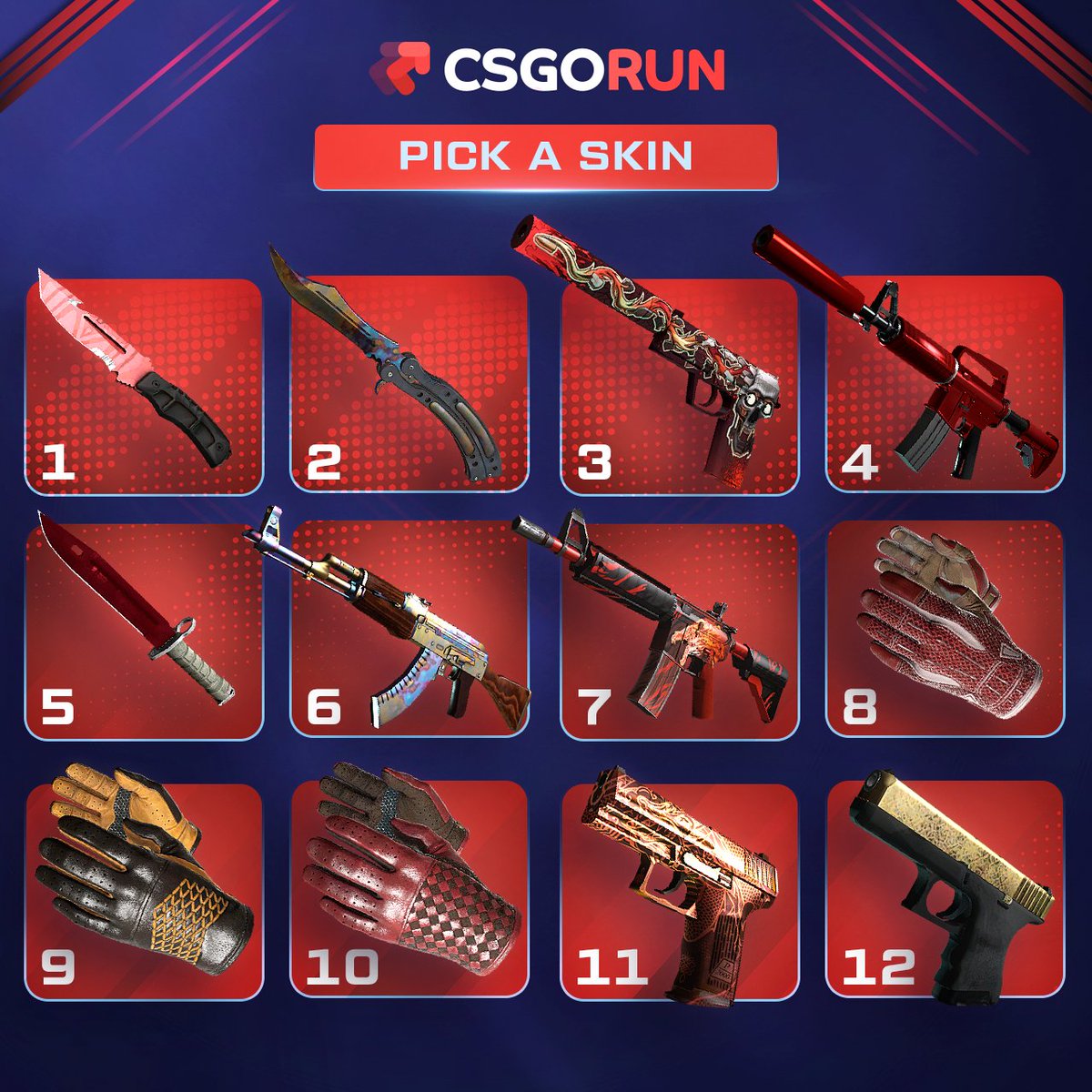 run_news's tweet photo. Which one will you pick from this lineup? 🏃
#csgorun #csgofun #csgoskins https://t.co/jvKpuDGu9G