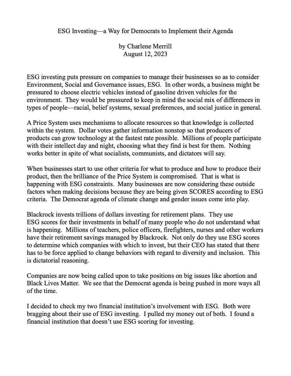 BmoreCountyGOP's tweet photo. Environmental Social,and Governance Investing -More Woke Policies From The Left.  An Op/Ed from Charlene Merrill https://t.co/tV3l2BFHrP