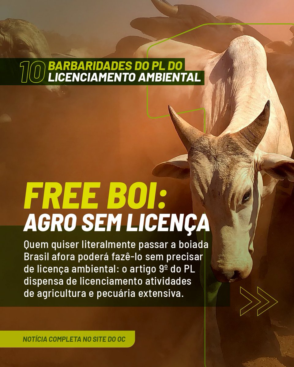 obsclima's tweet photo. 007: licença para desmatar - esse poderia muito bem ser o nome do Projeto de Lei 2.159/2021, que implode as regras do licenciamento ambiental no Brasil. O @socioambiental e o @obsclima listaram os 10 horrores ambientais do PL. Acompanhe o 🧶
#LicenciamentoFica #PL2159Não https://t.co/bLfy0u9XSw