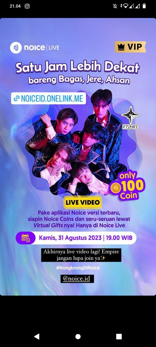 empire__ofc's tweet photo. Malam Empire 🙌
Jangan lupa hari Kamis besok INSPIRE bakalan live lagi loh di noice dan jangan sampai ketinggalan  livenya !! 
Linknya : https://t.co/XGa3hwHUmq 

#Inspire #inspireofficial #empire #empireofficial #ipop #boygroup #boygroupindonesia #trendingtopik https://t.co/INNvvOgY7N