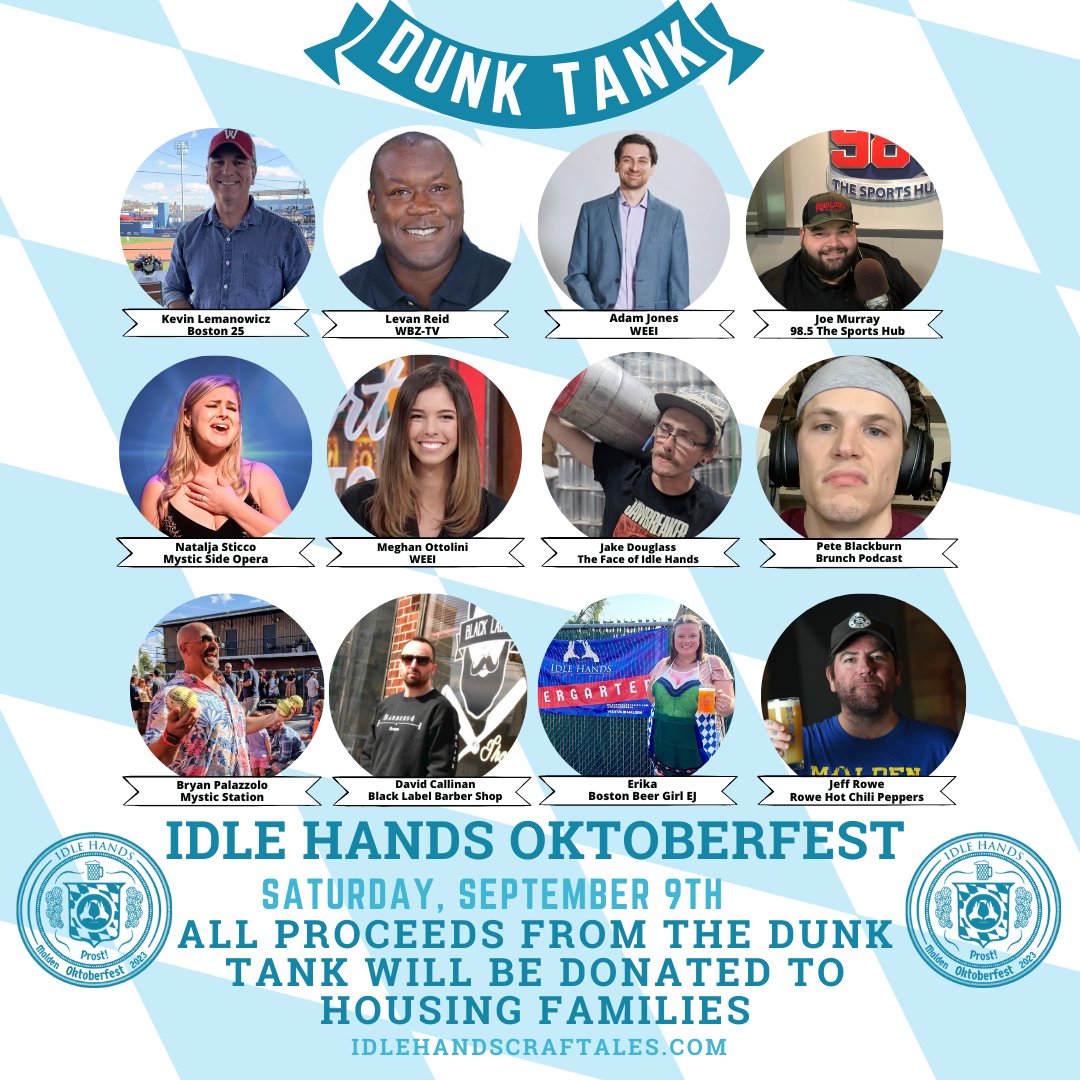 The Dunk Tank is back and better than ever! All funds raised on September 9th will be donated to <a href="/HousingFamilies/">Housing Families</a>!

Thanks to <a href="/KevinBoston25/">Kevin Lemanowicz</a> <a href="/LevanReid/">Levan Reid</a> <a href="/JonesWEEI/">Adam Jones</a> <a href="/Meghan_Ottolini/">Meghan Ottolini</a> <a href="/JoeyMurr/">Joe Murray</a> <a href="/PeteBlackburn/">Pete Blackburn</a> <a href="/Mysticstation/">Mystic Station</a> <a href="/BostonBeerGrlEJ/">Erika | 🍻</a>  and more for agreeing to get in the tank!