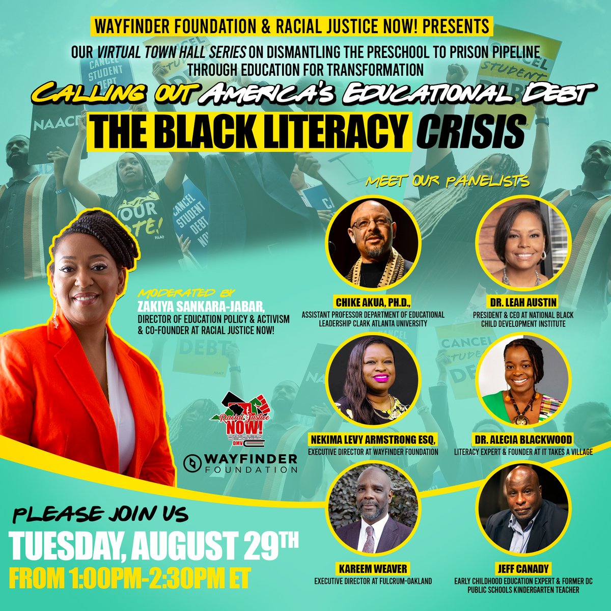 Racial Justice NOW! 👦🏾👧🏾 (@racialjsticenow) on Twitter photo Today at 1 PM EST, Get Tickets Here
<a href="/DignityinSchool/">Dignity in Schools</a> @WayfinderFndn <a href="/J4J_USA/">Journey For Justice Alliance</a> <a href="/aben4ace/">A Black Education Network (ABEN)</a> <a href="/LBSBaltimore/">LBS Baltimore</a> <a href="/Forward_Promise/">Forward Promise</a> <a href="/NAACP_LDF/">Legal Defense Fund</a> <a href="/Praxis_Project/">The Praxis Project</a> <a href="/wekesamadzimoyo/">AYA Educational Institute / Ngolo</a> <a href="/CHNWorld_/">Community Healing Network</a> <a href="/communitychange/">Community Change</a>
eventbrite.com/e/calling-out-… Today at 1 PM EST, Get Tickets Here
<a href="/DignityinSchool/">Dignity in Schools</a> @WayfinderFndn <a href="/J4J_USA/">Journey For Justice Alliance</a> <a href="/aben4ace/">A Black Education Network (ABEN)</a> <a href="/LBSBaltimore/">LBS Baltimore</a> <a href="/Forward_Promise/">Forward Promise</a> <a href="/NAACP_LDF/">Legal Defense Fund</a> <a href="/Praxis_Project/">The Praxis Project</a> <a href="/wekesamadzimoyo/">AYA Educational Institute / Ngolo</a> <a href="/CHNWorld_/">Community Healing Network</a> <a href="/communitychange/">Community Change</a>
eventbrite.com/e/calling-out-…