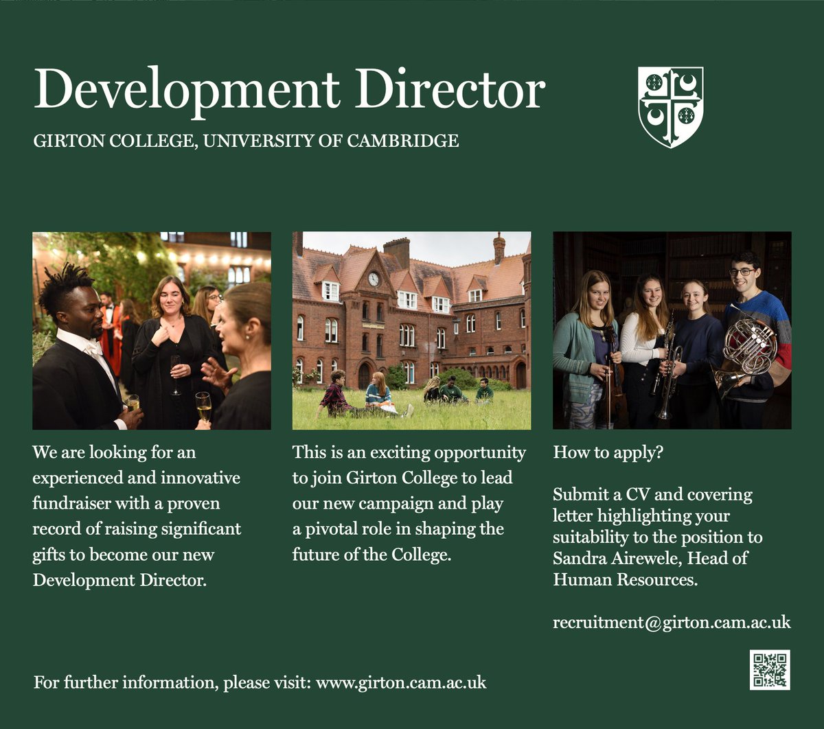 Are you an innovative #fundraising leader looking for an exciting new move? Come & work alongside me & colleagues to help shape the future of @GirtonCollege @Cambridge_Uni! To learn more & apply to be our new #Development Director, click: girton.cam.ac.uk/job-vacancies/…