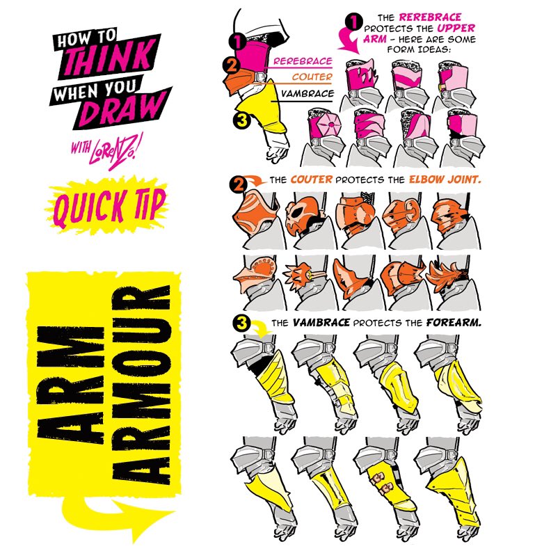 ARM ARMOUR from the How to THINK When You Draw ENCYCLOPEDIA - the world’s ONLY encyclopedia of drawing tutorials, posted up FREE for EVERYONE, FOREVER, with NEW &amp; CLASSIC tutorials coming up EVERY DAY right here only on our twitter :)
#gamedev #manga #conceptart #illustration
