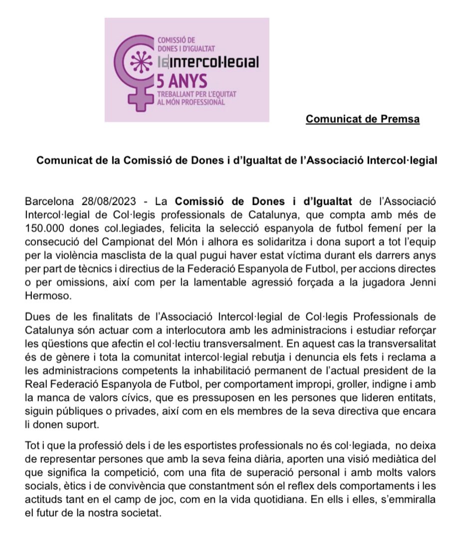 quimics's tweet image. Des del Quimic@s CAT ens sumem al comunicat de @LaIntercolSuma i donem tot el suport i solidaritat amb @SEFutbolFem