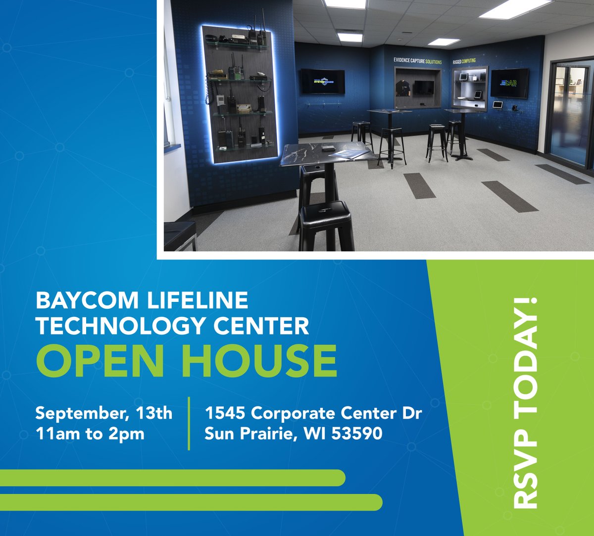 BaycomInc's tweet image. Step into the future of communication with BAYCOM's Lifeline Technology Center! Join us on September 13th for an open house event at our Sun Prairie office and explore the cutting-edge solutions that redefine connectivity.
To register, visit: bit.ly/44HQjLw
#BAYCOM