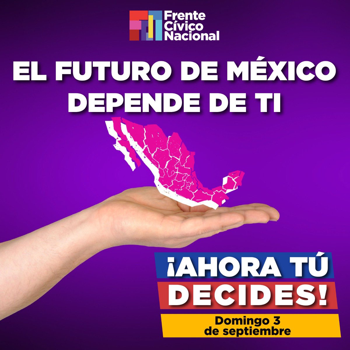 ¿𝗤𝘂𝗶𝗲𝗿𝗲𝘀 𝘂𝗻 𝗺𝗲𝗷𝗼𝗿 𝗳𝘂𝘁𝘂𝗿𝗼 𝗽𝗮𝗿𝗮 𝗠𝗲́𝘅𝗶𝗰𝗼? 
Participa y decídete por la mejor aspirante del #FrenteAmplioPorMexico que te represente.
#𝗔𝗵𝗼𝗿𝗮𝗧𝘂𝗗𝗲𝗰𝗶𝗱𝗲𝘀
¡𝗡𝗼𝘀 𝘃𝗲𝗺𝗼𝘀 𝗲𝗹 𝟯 𝗱𝗲 𝘀𝗲𝗽𝘁𝗶𝗲𝗺𝗯𝗿𝗲!