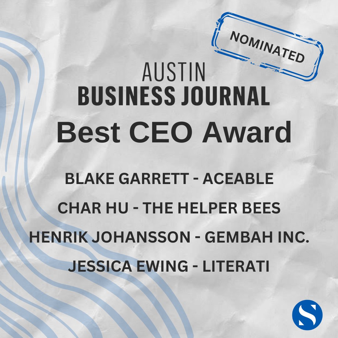 Austin Business Journal has nominated four Silverton Partners' portfolio company CEOs for Austin's Best CEO Award. Congratulations to Blake Garrett - Aceable, Char Hu - The Helper Bees, Henrik Johansson - Gembah, and Jessica Ewing - Literati. 🏆