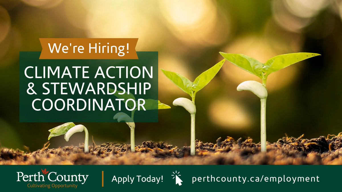 Join our team! 🌱 We're hiring a Climate Action & Stewardship Coordinator! Learn more and apply today: perthcounty.ca/employment