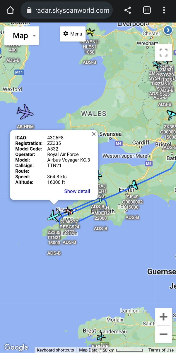 scan_sky's tweet photo. Practice #QRA ๐จ
Target Aircraft ๐ฏ - Draken Europe - Falcon 20EW - G-FRAP - #FRA99
Departed From Bordeaux Airport ๐ซ๐ท.
#QRA Tanker Support Provided By -
#RAF ๐ฌ๐ง - Airbus Voyager KC3 - #ZZ335 - #TTN21 https://t.co/HgsSISoYoO