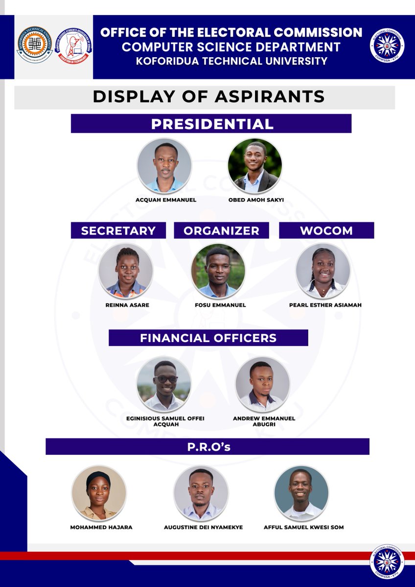 CompssaKtu's tweet photo. Who are you voting for ?👀‼️
Display of aspirants 🫡
#leadership #TechnologyWithLeadership https://t.co/gXH31mHa3J