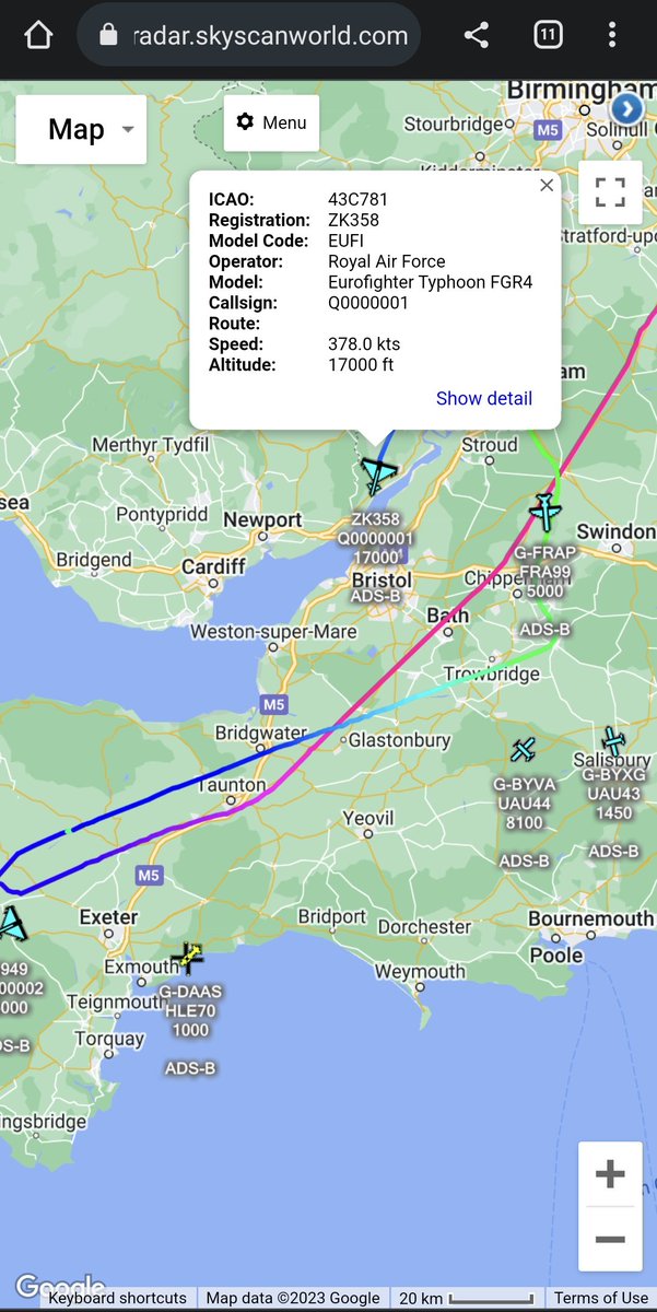 scan_sky's tweet photo. Typhoons Likely Now Heading To Meet With The Tanker & Refuel โฝ.
Draken Europe - Falcon 20EW - #FRA99 Will Likely Land At Bournemouth Airport ๐ฌ๐ง https://t.co/ut3tfeDJZ9