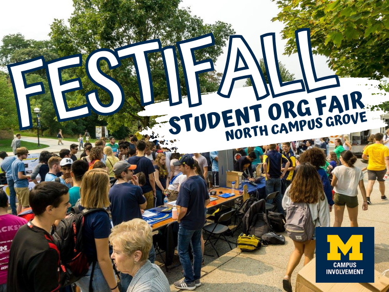 UMInvolvement's tweet photo. North campus students: Pop over to Festifall today on the Grove from 5:00-8:00 pm! Dozens of student orgs will be tabling and ready to talk more about their organization. Explore involvement opportunities and get to know a few new students!

#WelcometoMichigan #GetInvolved https://t.co/v7V4yoyBrk