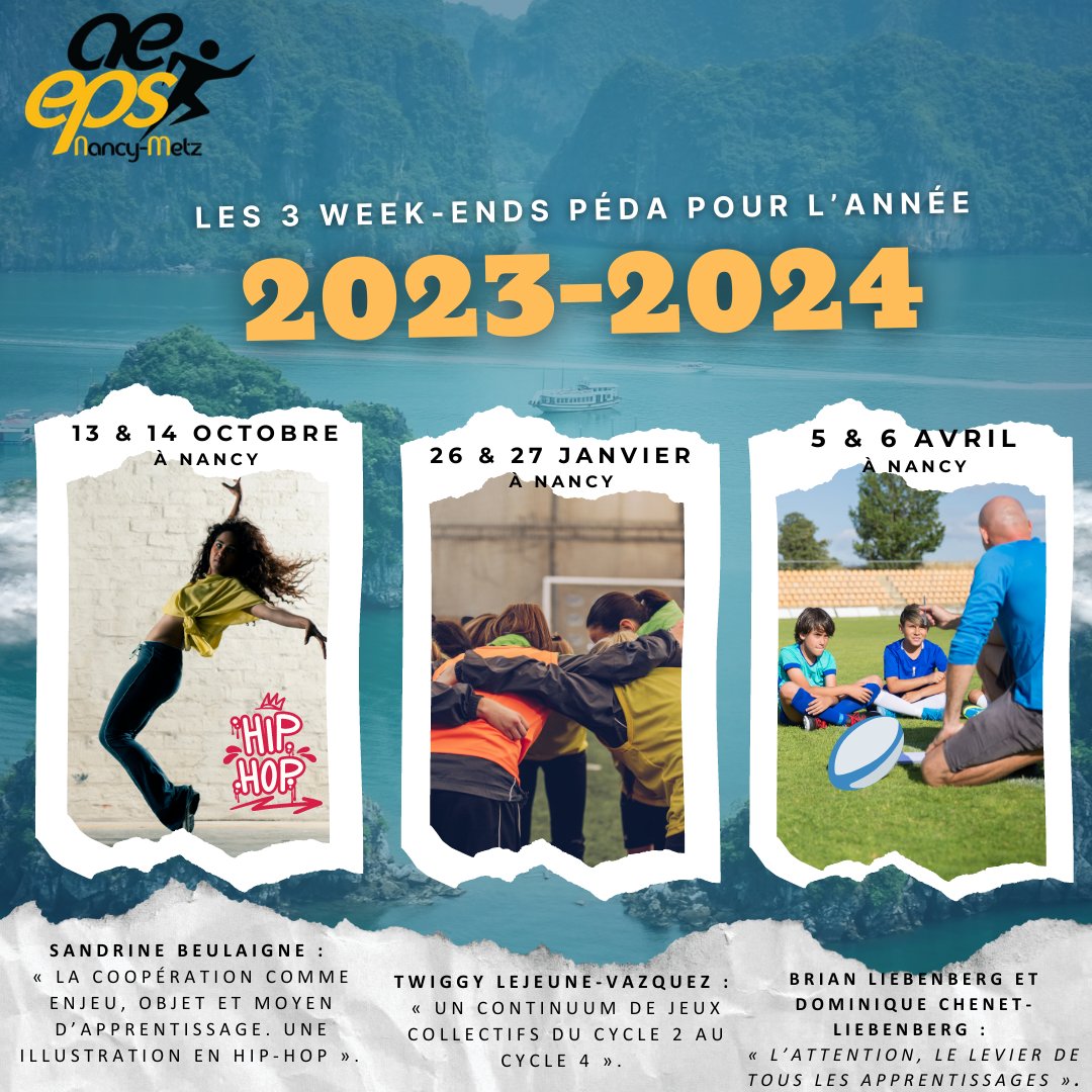 Voici le programme et les dates des 3 week-ends pédagogiques de l'année scolaire 2023-2024 pour l'AEEPS Nancy-Metz !