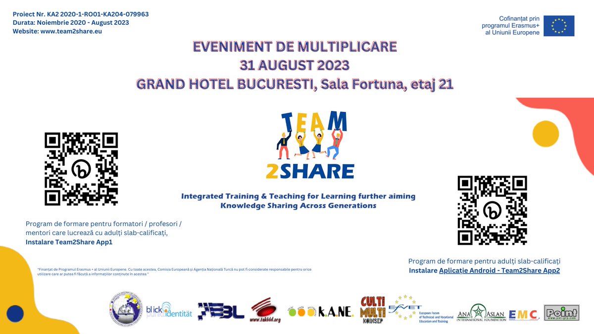 <a href="/caleaeuropeana/">Calea Europeana</a> organises the multiplier event of the results of the European strategic partnership project #Team2Share – Integrated Training &amp; Teaching for Learning further aiming Knowledge Sharing Across Generations