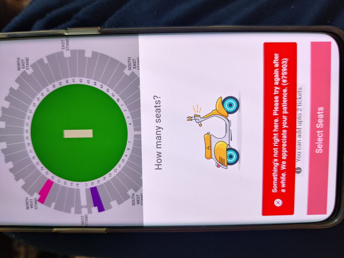 KoolwalPulkit's tweet photo. #BookMyShow @bookmyshow @ICC @BCCI #worldcup2023 Worst way to sell tickets of cricket world cup. Get stuck in que for 2-3 hrs even when logging at right time. &amp; when finally getting to selection page, all stands sold out and only 3-4 seats available. Check out also not working.👎 https://t.co/L8JV7qMiqG