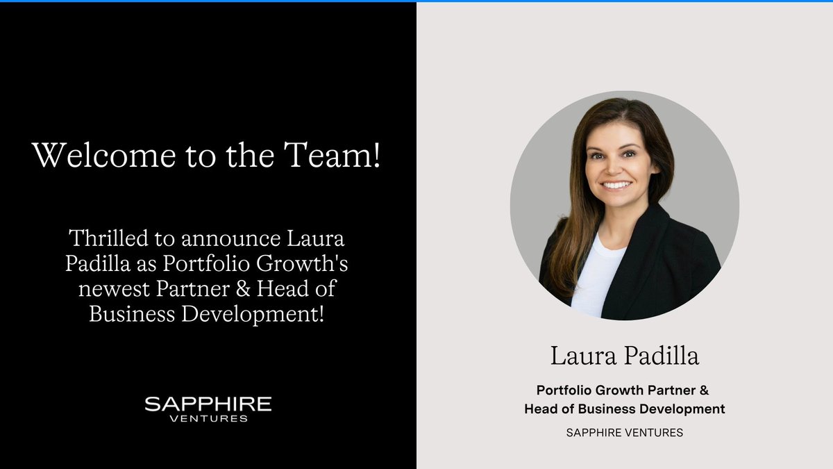 Thrilled to announce that @LauraPadillaSF has joined Sapphire Ventures as Portfolio Growth’s newest Partner and Head of Business Development! A former Sapphire Growth Advisor, Laura is a long-time friend of Sapphire. Having held leadership roles at exited portfolio companies,…