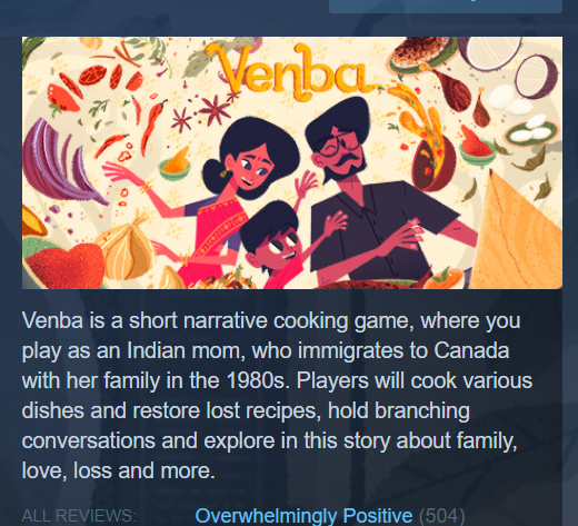 Venba is overwhelmingly positive on Steam!!
Thank you all for the support 🥳🥳