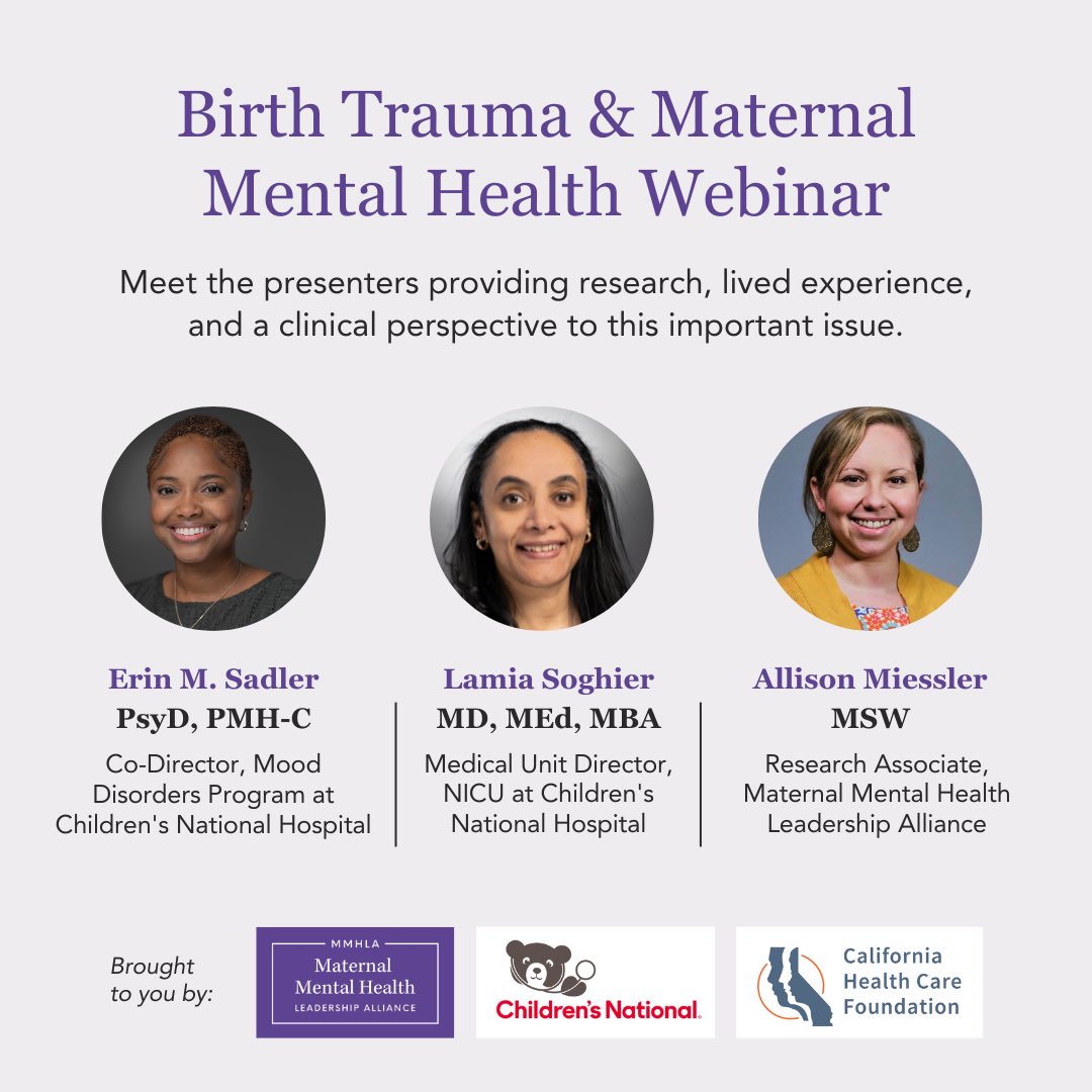 ErinSadlerPsyD's tweet photo. Join us today, 8/29 at 12pm ET for @MMHLA2’s Birth Trauma &amp; Maternal Mental Health Webinar. We will provide the latest research, clinical perspectives, &amp; resources. To register visit: https://t.co/VRicOcPfLQ [https://t.co/iM4FRn5rhN]. https://t.co/WRRLOU8RZ4