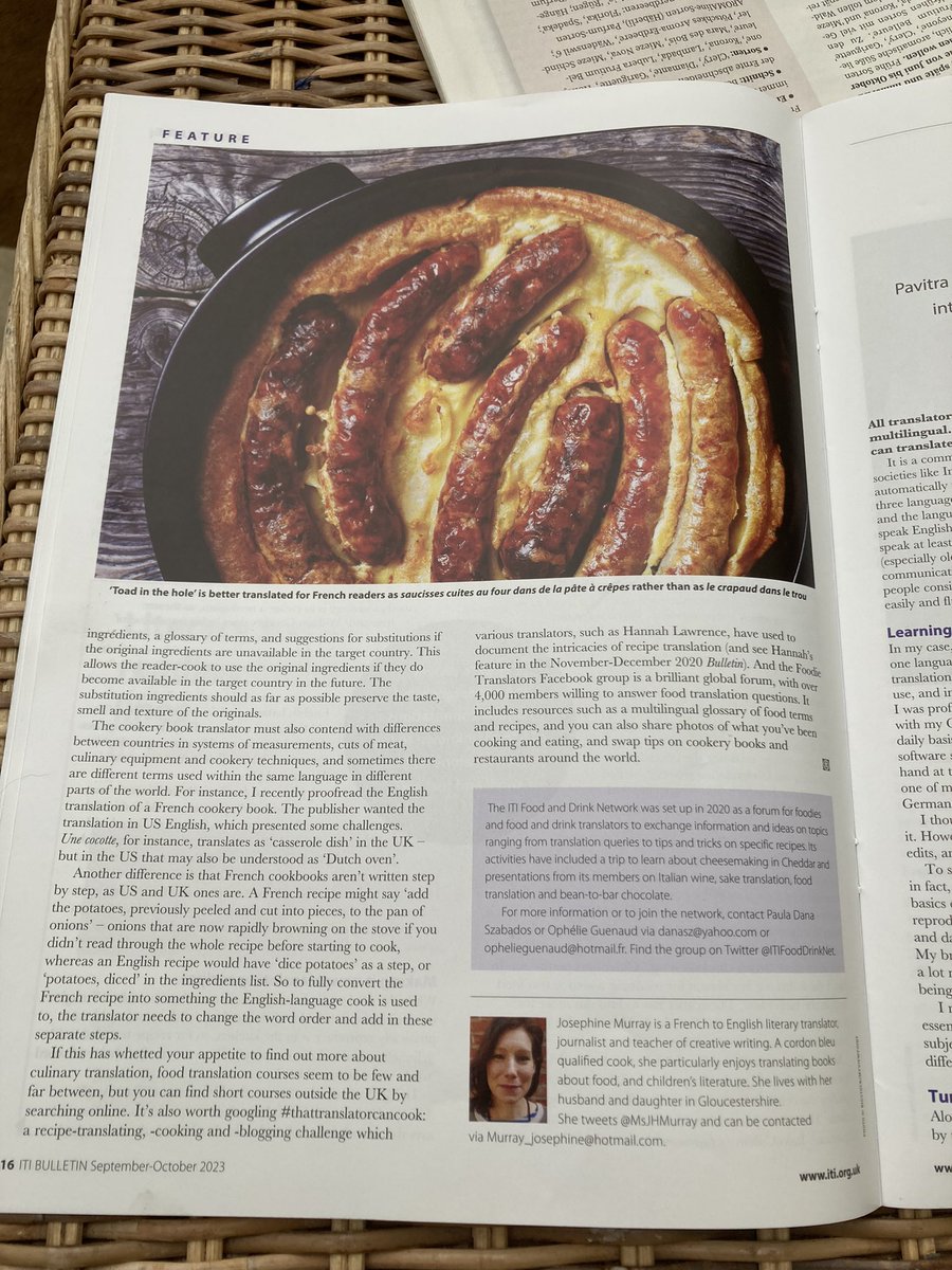 Claire Cox (@claire_cox16) on Twitter photo Thanks to <a href="/MsJHMurray/">Josephine Murray</a> for mentioning the Foodie Translators Facebook group in her lovely article on food translation in the <a href="/ITIBulletin/">ITI Bulletin</a>. Anyone else now also craving toad in the hole?! #xl8 Thanks to <a href="/MsJHMurray/">Josephine Murray</a> for mentioning the Foodie Translators Facebook group in her lovely article on food translation in the <a href="/ITIBulletin/">ITI Bulletin</a>. Anyone else now also craving toad in the hole?! #xl8