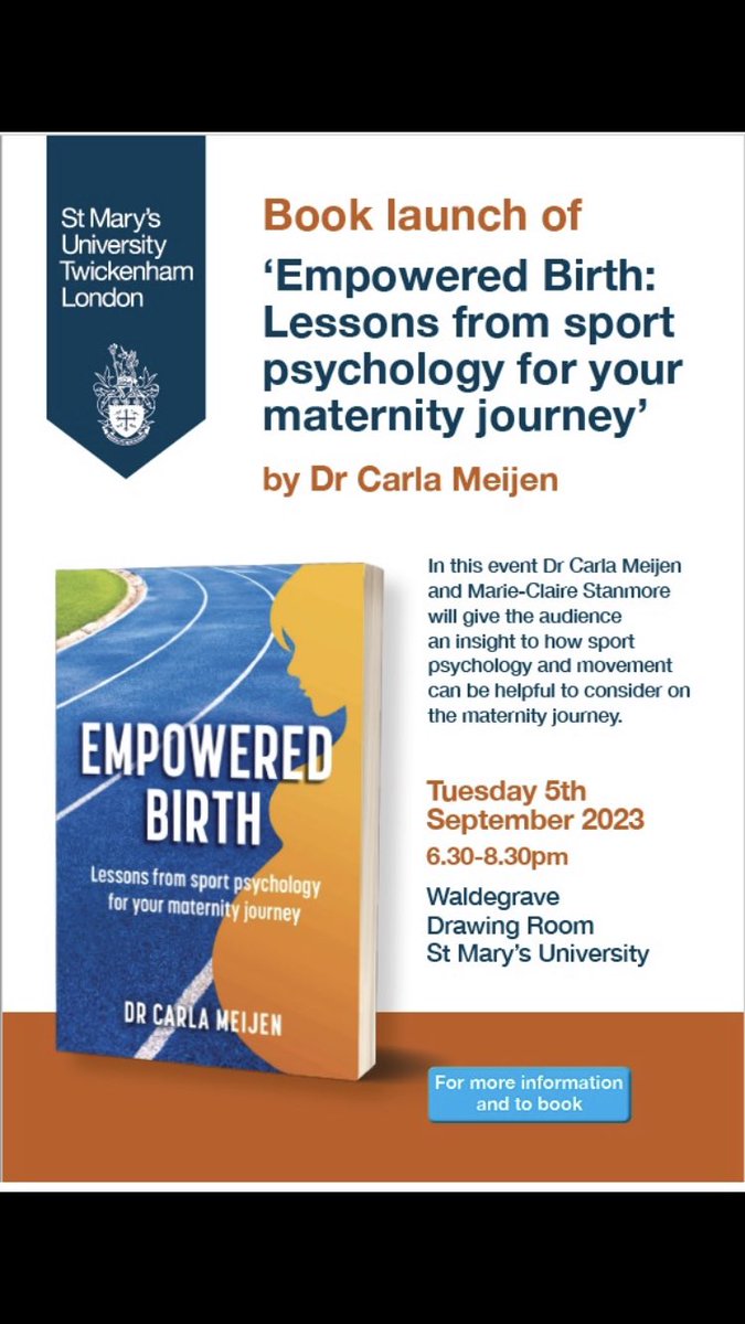 There’s still time to register for the Book Launch of ‘Empowered Birth: lessons from sport psychology for your maternity journey’ by <a href="/CarlaMeijen/">Dr Carla Meijen</a> <a href="/YourStMarys/">St Mary's University</a> <a href="/PilatesYogaMC/">The Movement Specialist</a> Tuesday 5th September stmarys.ac.uk/events/2023/09…