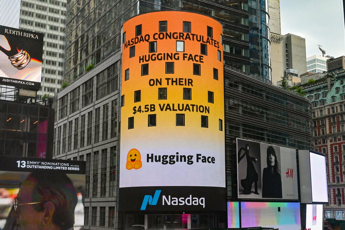 Hugging Face in <a href="/Nasdaq/">Nasdaq</a> tower in Times Square😍