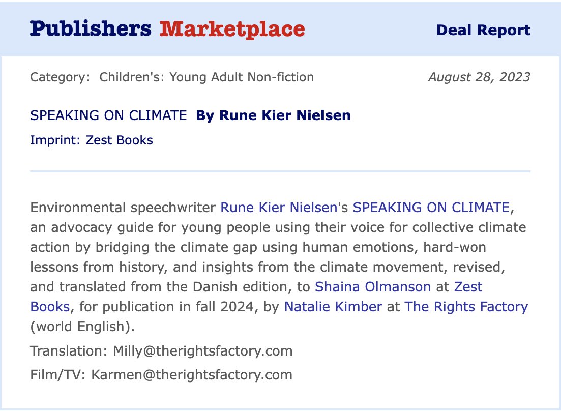 The UN just declared that children have the right to sue their governments for ignoring and furthering the climate emergency.

I’m so proud of Danish author <a href="/RuneKier/">Rune Kier 🌍</a> Nielsen! Kids need skills to become activists in the climate movement, now more than ever!

<a href="/ZestBooks/">ZestBooks</a> <a href="/TRFNews/">The Rights Factory</a>