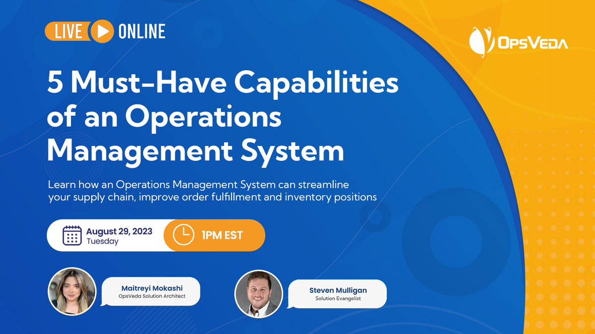 OpsVeda webinar today at 1pm EST! 5 Must-Have Capabilities of an Operations Management System.  Last minute registrations: hubs.ly/Q020ykjG0