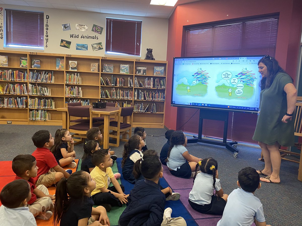 JessieHSosa's tweet photo. Meeting our librarian and talking about taking care of our beautiful books!! @fmgilbert https://t.co/r3QkNYZexp