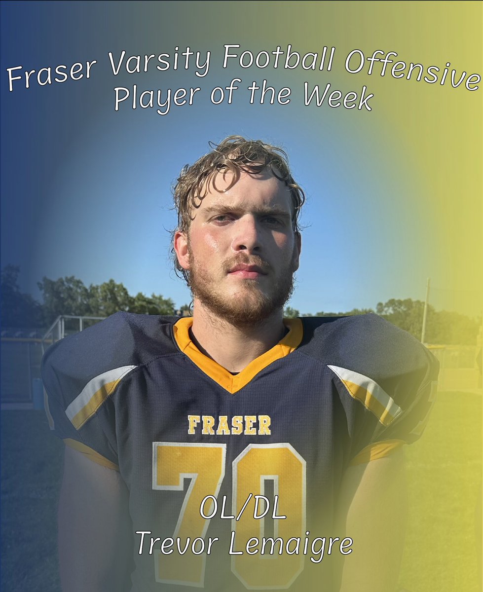 Our Offensive Player of the Week from our 14-6 victory against Troy Athens is Senior Trevor Lemaigre. Trevor did an outstanding job anchoring the offensive line against a tough Athens D-line. Keep up the good work Trevor! 

#WeRise #Commitment #Discipline #Toughness
