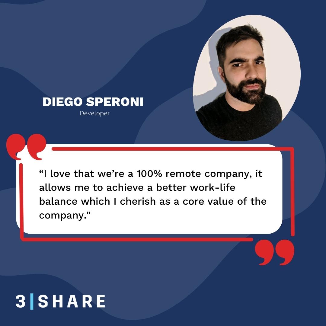 Developer, Diego Speroni shares his favorite part about working for 3|SHARE. 

#worklifebalance #employeetestimonial #weare3share #3shareiseverywhere