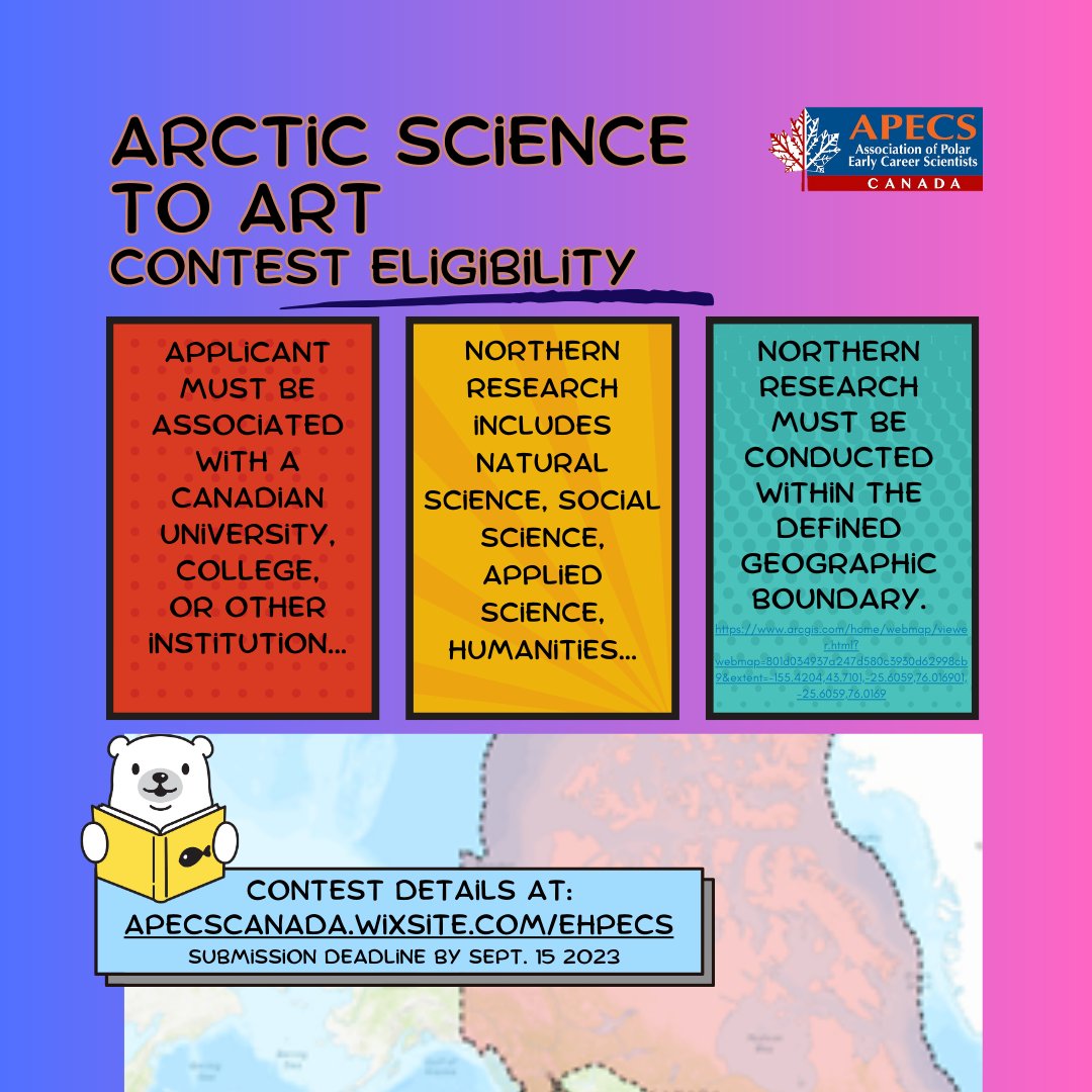 ACUNSAUCEN's tweet image. There's still time to enter the Arctic Science to Art #KnowledgeMobilization contest @ehPECS: apecscanada.wixsite.com/ehpecs/events-…!
Deadline: Sept 15, 2023!  #SciComm #NorthernResearch!