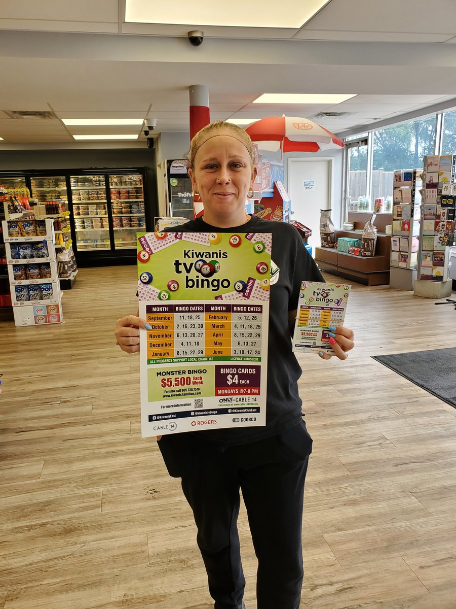 KiwanisEast's tweet photo. Our Kiwanis volunteers were out yesterday getting all our bingo vendors set up with new #KiwanisTVBingo cards for the first show on Sept. 11th!  Be one of the first 10 customers to get your free fridge magnet! https://t.co/9vn7QKdLE0