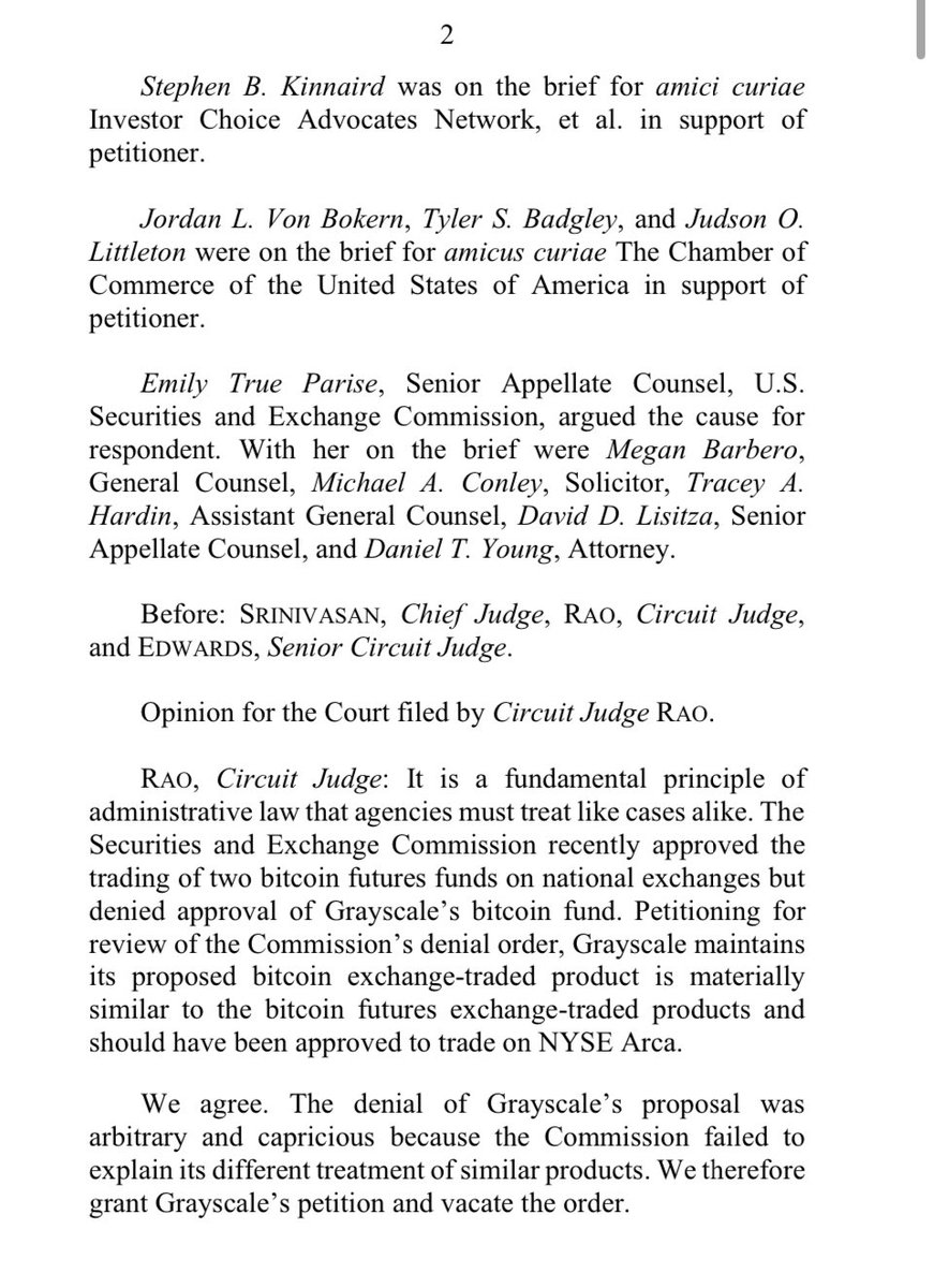 BTC超速報(1/x):グレースケールとSEC(米国証券取引委員会)の訴訟で判決が下され 「申請中のビットコイン現物ETFはSECが最近承認した ビットコイン先物ETFと同様の仕組みであり、承認すべきである」 とし、SECの否決が任意であり気まぐれだと同意すると発表 #ビットコイン ...