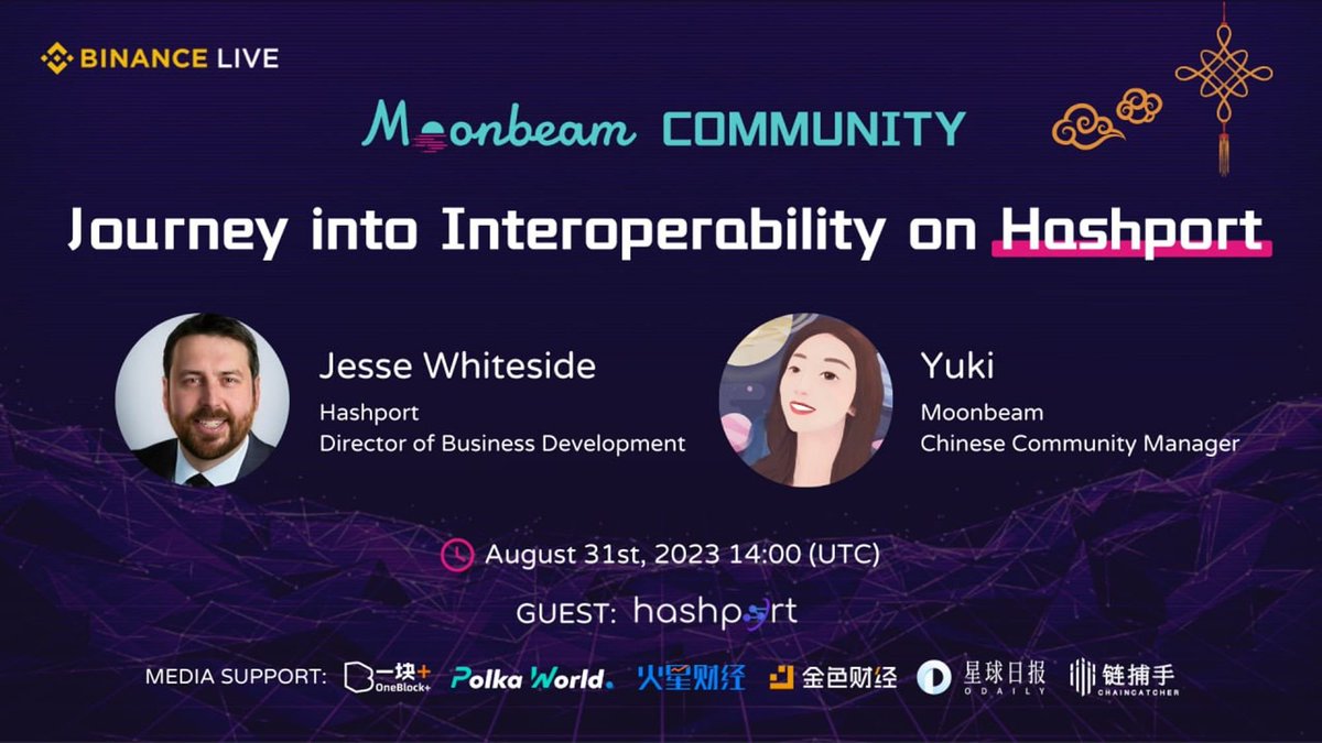 📽️ Hashport goes cross-chain & cross-region to Asia! 

Join us & @MoonbeamCN on Binance Live to discuss interoperability between @Hedera, & the @MoonbeamNetwork. 🎙️ 

🗓️ August 31st, 2023 
⏰ 2pm UTC / 10am ET 
📍binance.com/en/live/video?…