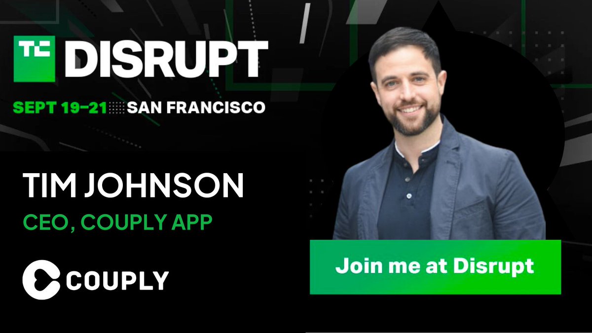 TEJJohnson's tweet photo. Excited to head to #TechCrunchDisrupt with @couplyapp this year! Hoping to to meet fellow #appfounders and VCs interested in the wellness / relationship space. #TechCrunchDisrupt let's connect! ☕️🍻 https://t.co/RDcWCi2PoZ